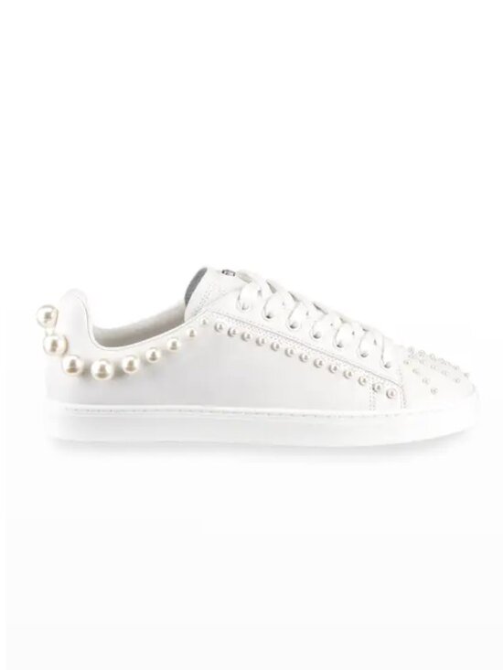 Stuart Weitzman Shoes - Stuart Weitzman Goldie Pearly Leather Low-Top Sneakers